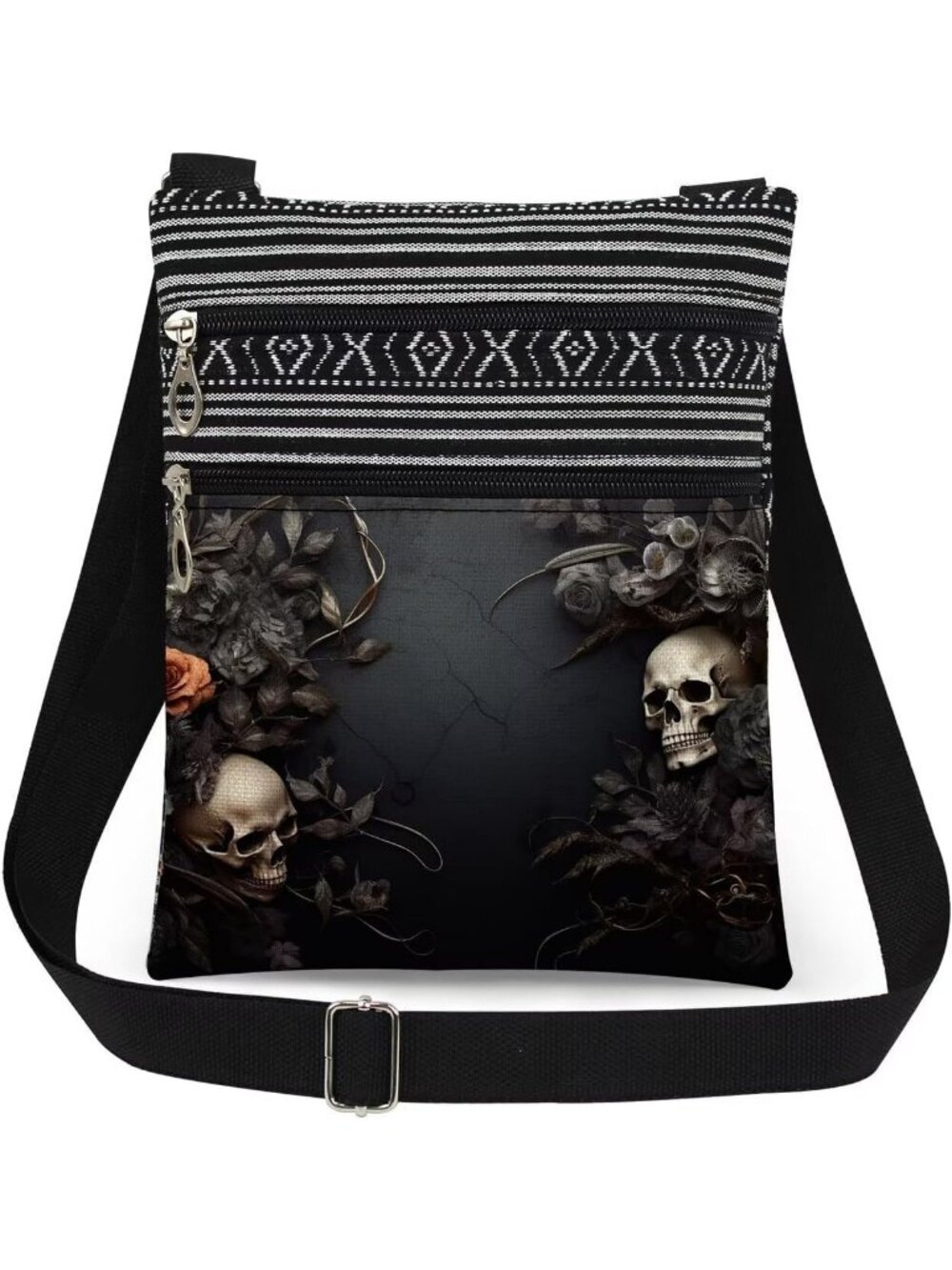 Women's Skulls Halloween Skull Pouch Adjustable Strap Crossbody Zipper Bag